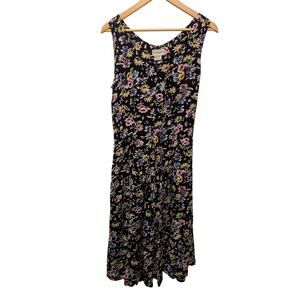 Vintage‎ S.Robers Floral Maxi Dress Tie Back 100% Rayon 90s Y2K Flowers Whimsy